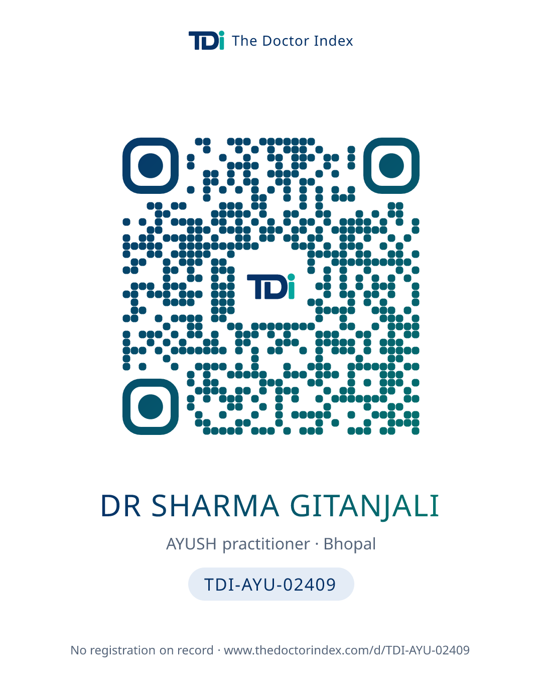 QR card for Dr Sharma Gitanjali, TDI-AYU-02409