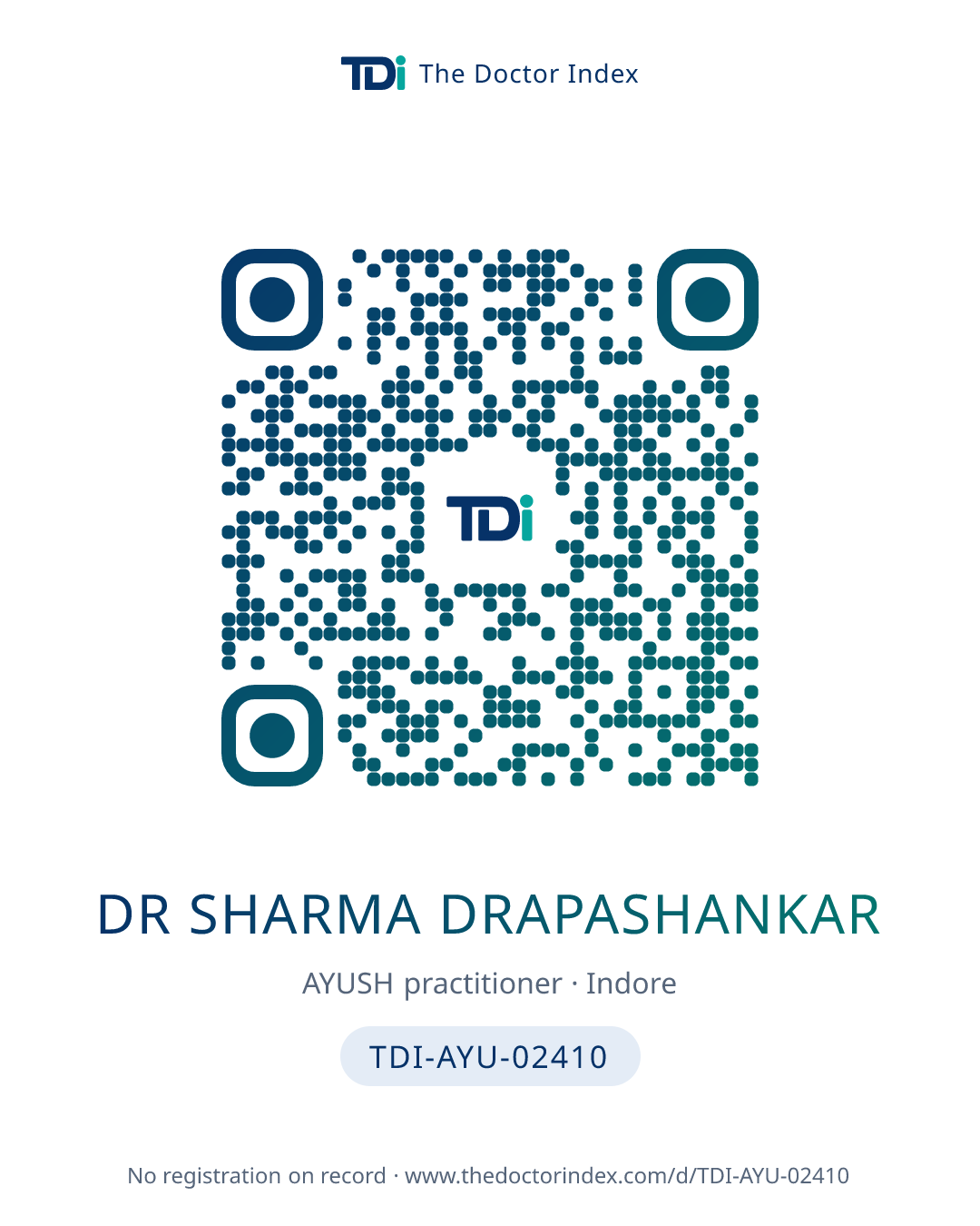 QR card for Dr Sharma Drapashankar, TDI-AYU-02410