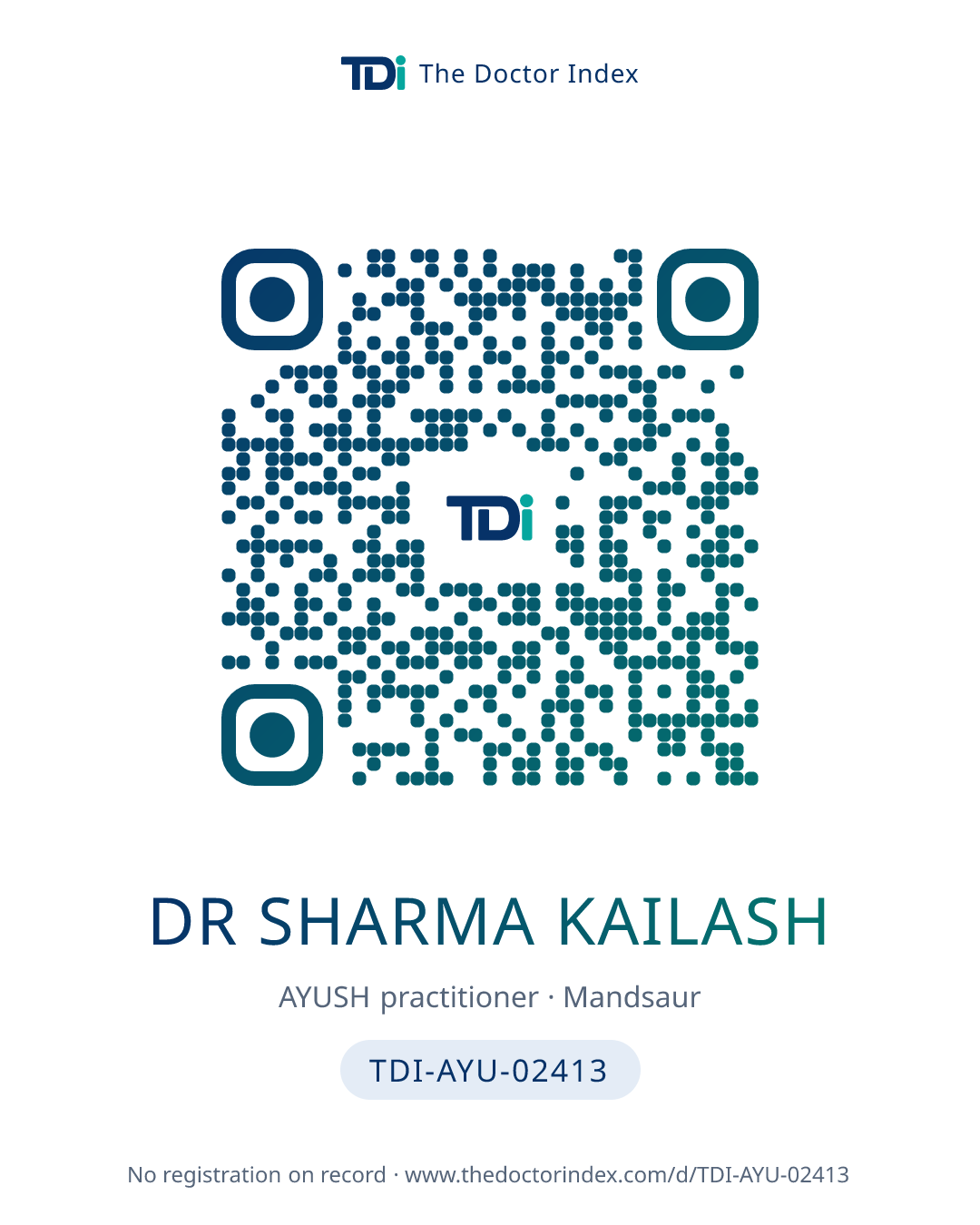 QR card for Dr Sharma Kailash, TDI-AYU-02413