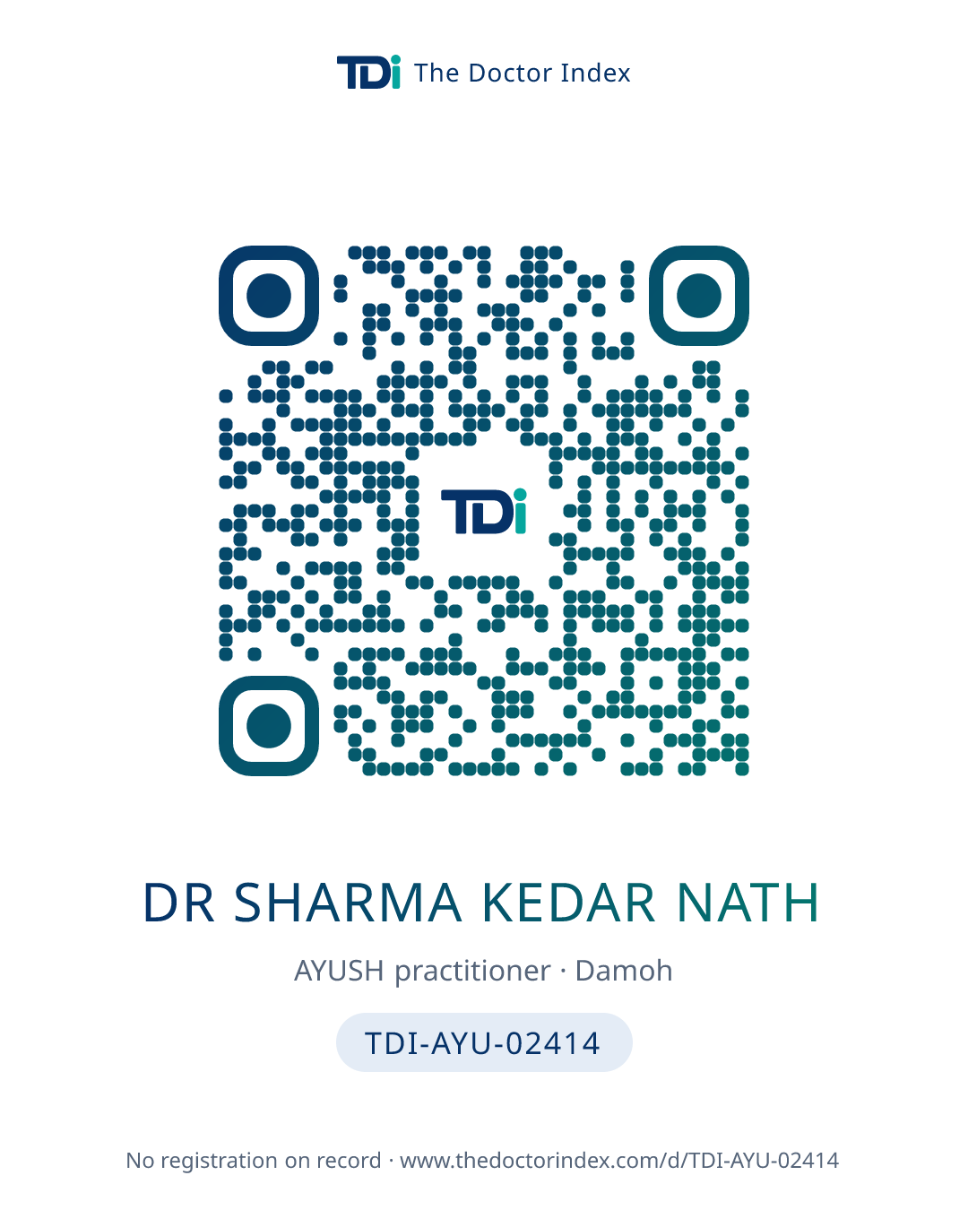 QR card for Dr Sharma Kedar Nath, TDI-AYU-02414