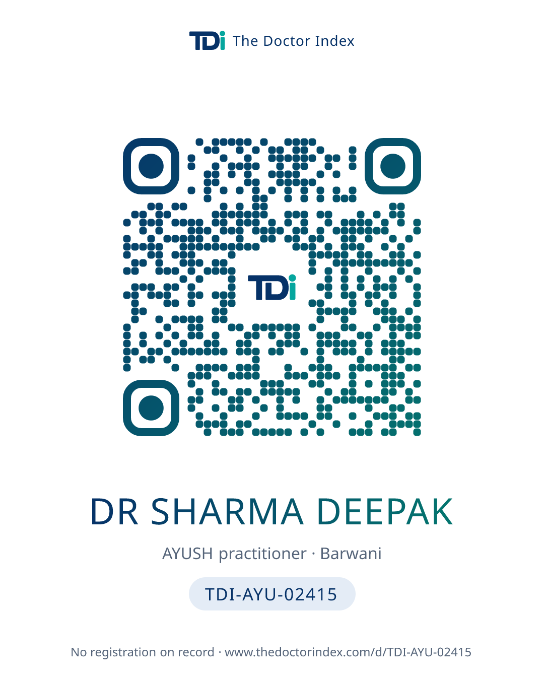 QR card for Dr Sharma Deepak, TDI-AYU-02415