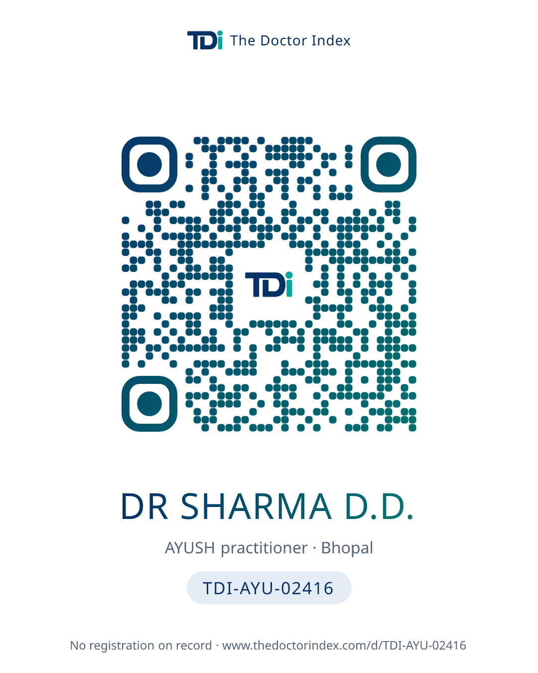 QR card for Dr Sharma D.D., TDI-AYU-02416
