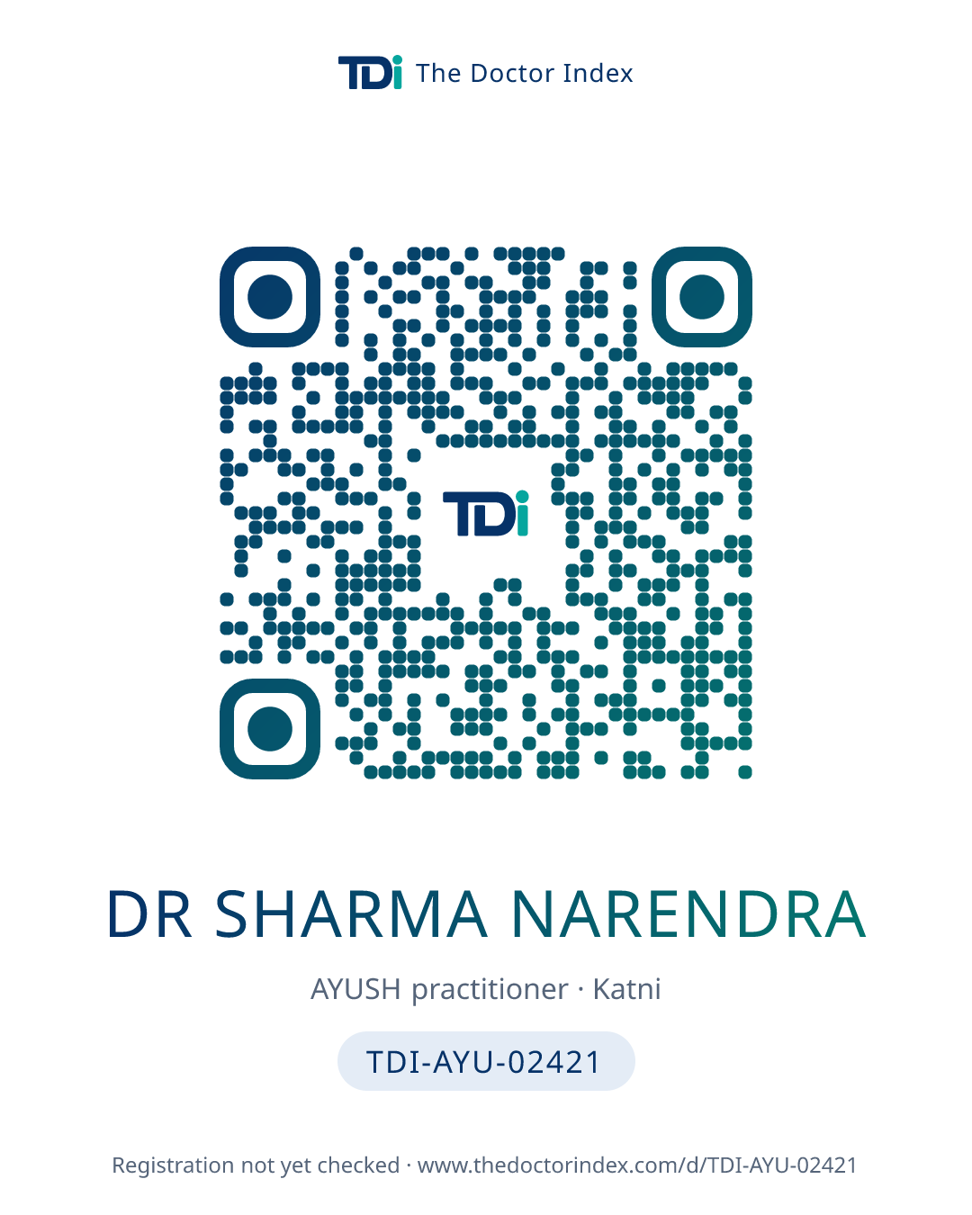 QR card for Dr Sharma Narendra, TDI-AYU-02421