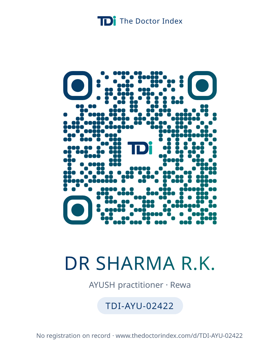 QR card for Dr Sharma R.K., TDI-AYU-02422
