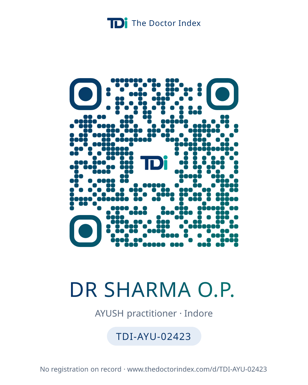 QR card for Dr Sharma O.P., TDI-AYU-02423