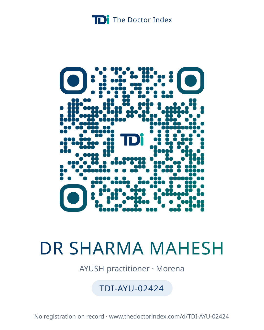 QR card for Dr Sharma Mahesh, TDI-AYU-02424