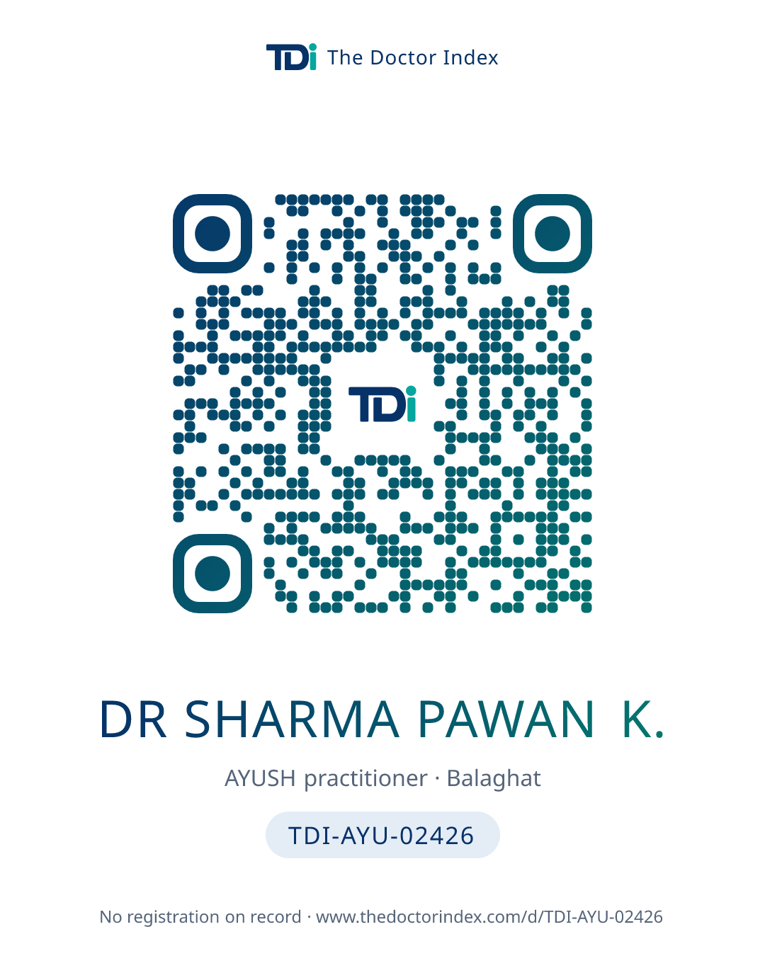 QR card for Dr Sharma Pawan K., TDI-AYU-02426