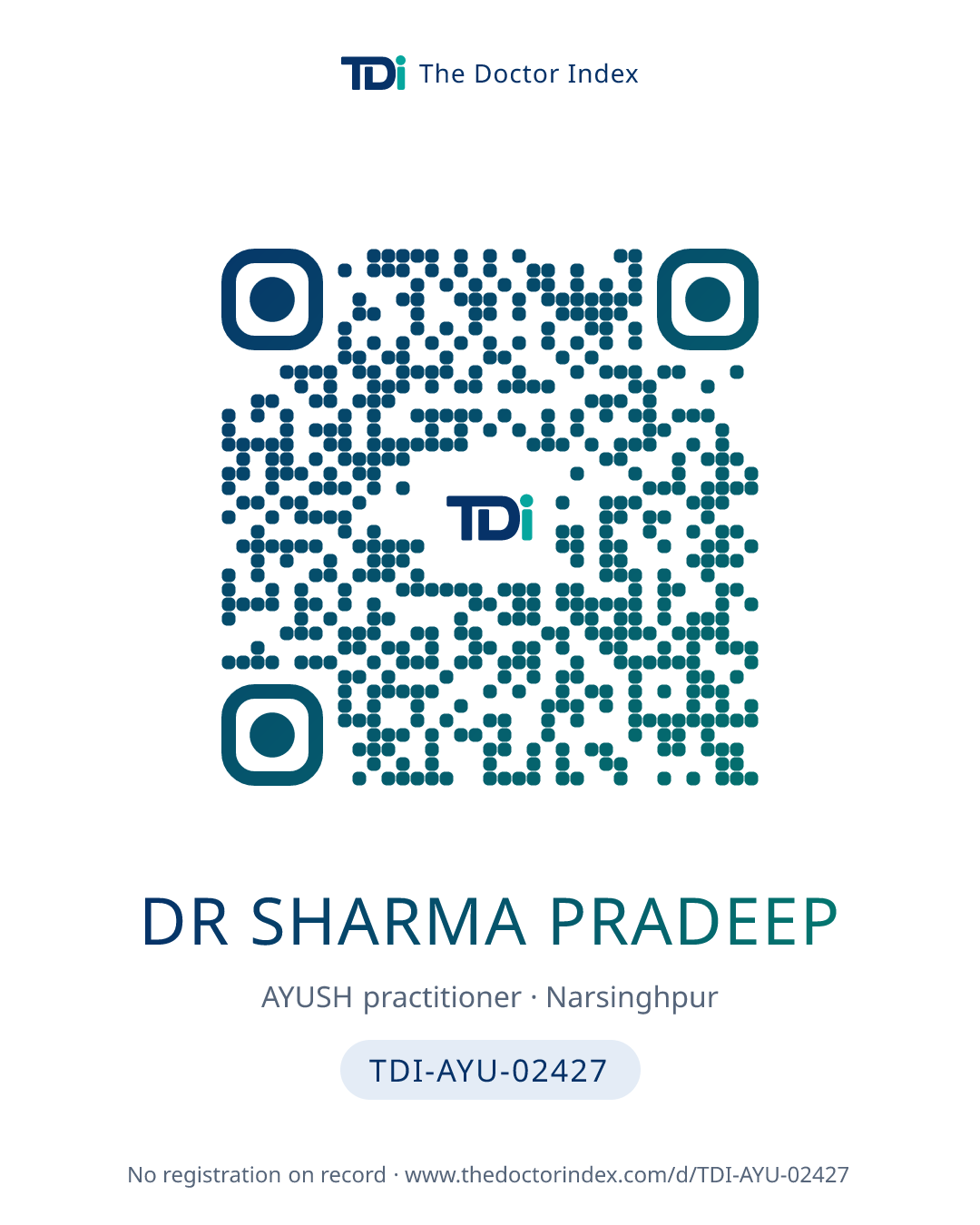 QR card for Dr Sharma Pradeep, TDI-AYU-02427