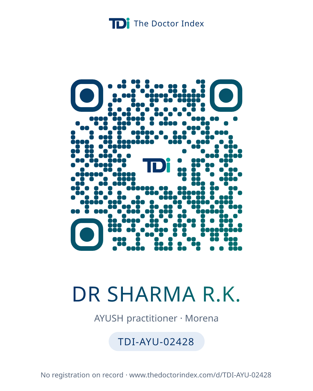 QR card for Dr Sharma R.K., TDI-AYU-02428