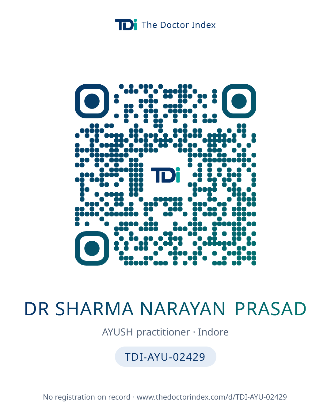 QR card for Dr Sharma Narayan Prasad, TDI-AYU-02429