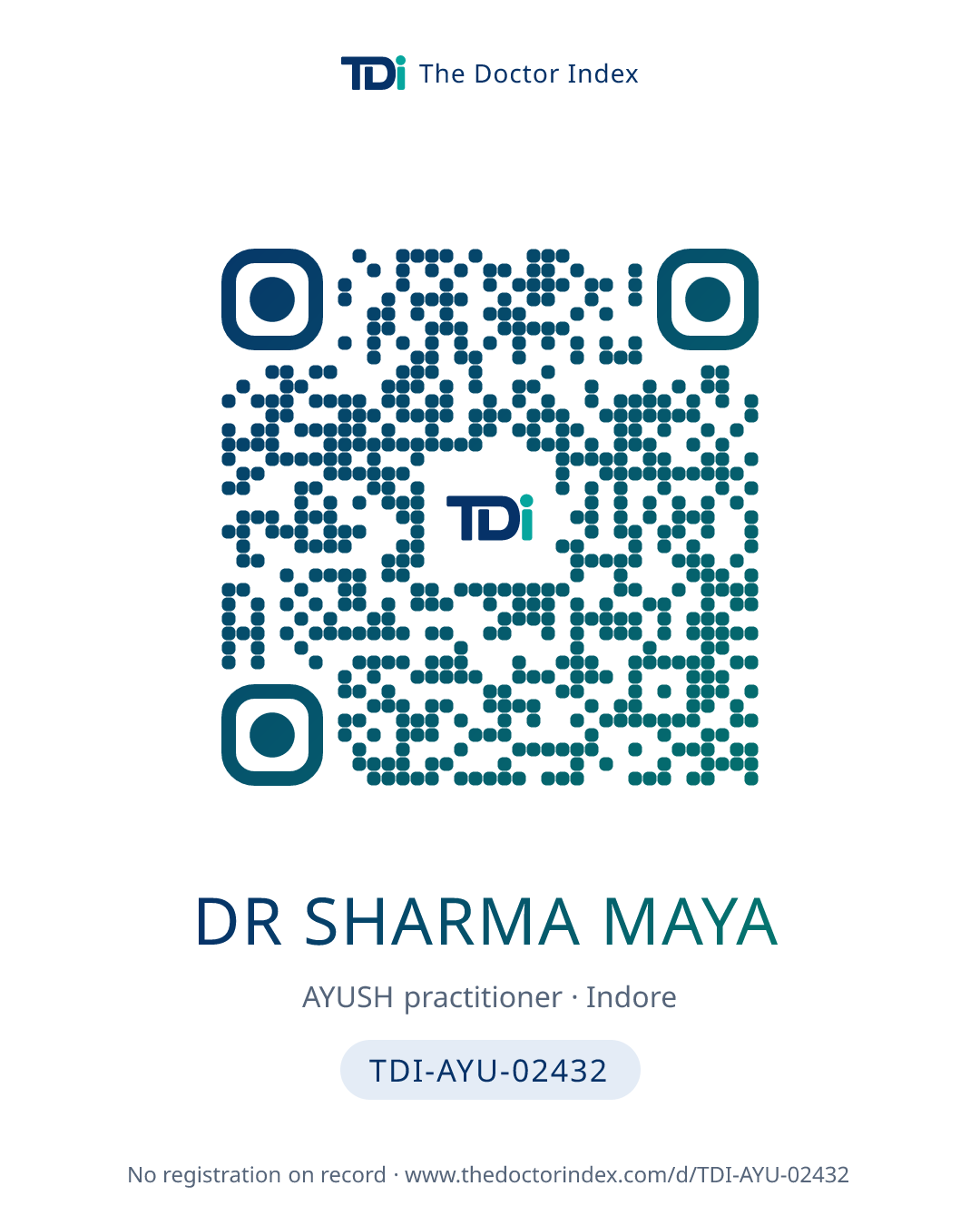 QR card for Dr Sharma Maya, TDI-AYU-02432