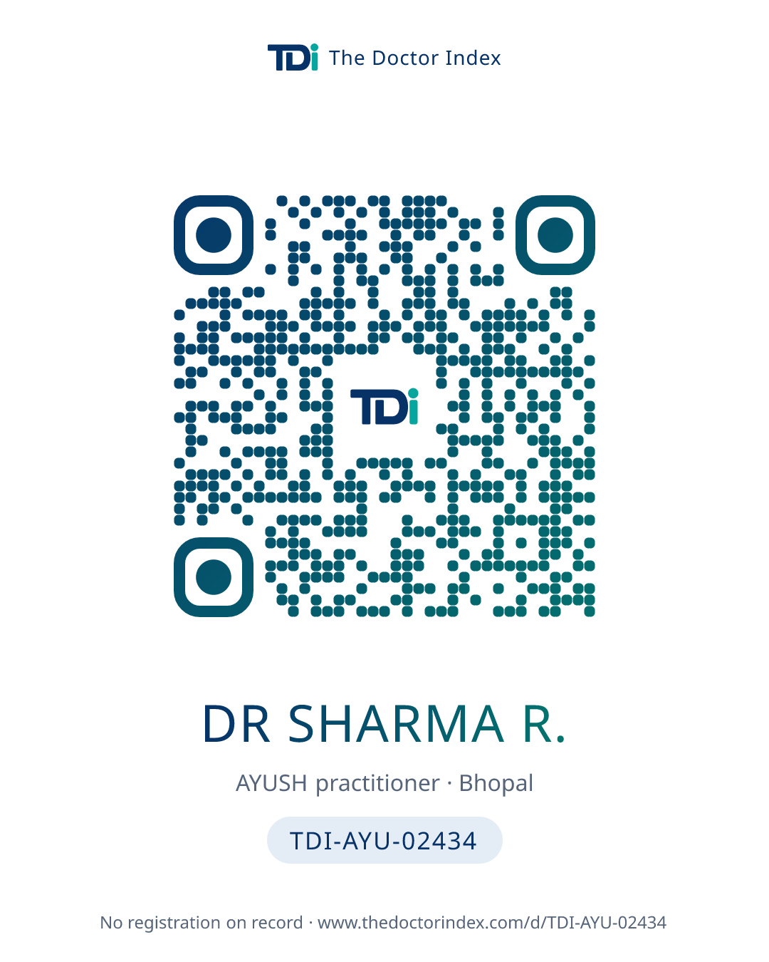 QR card for Dr Sharma R., TDI-AYU-02434