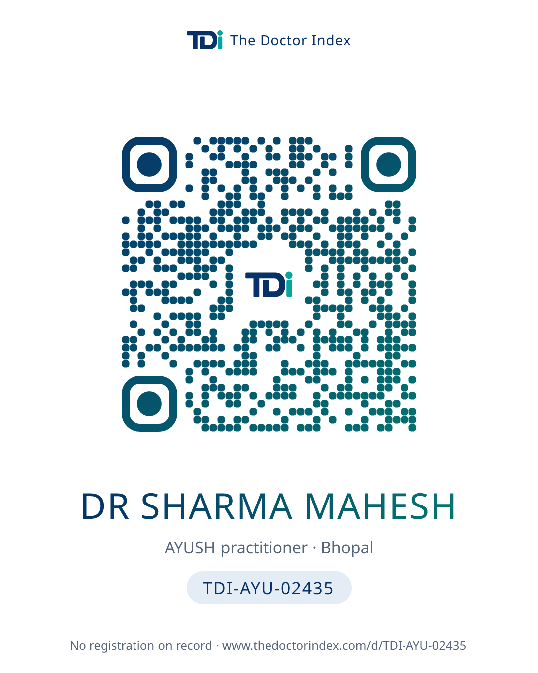 QR card for Dr Sharma Mahesh, TDI-AYU-02435
