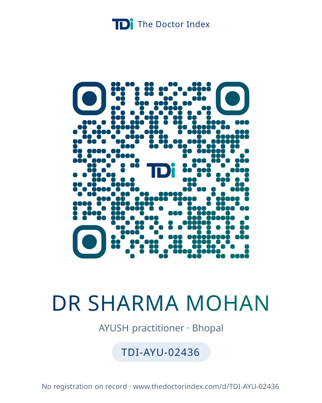 QR card for Dr Sharma Mohan, TDI-AYU-02436