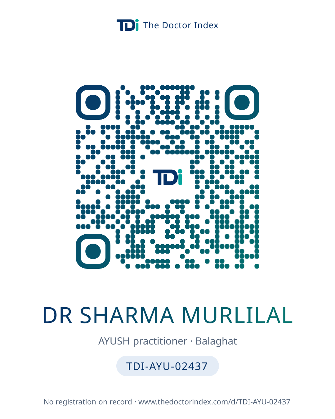 QR card for Dr Sharma Murlilal, TDI-AYU-02437