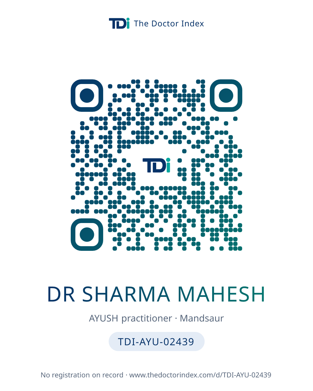 QR card for Dr Sharma Mahesh, TDI-AYU-02439