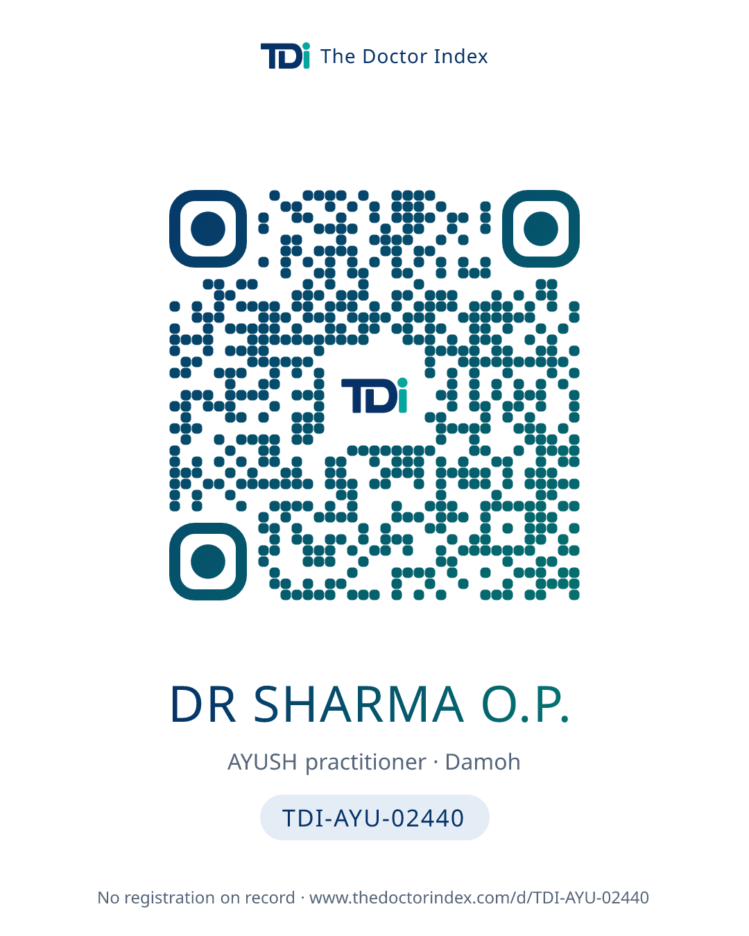 QR card for Dr Sharma O.P., TDI-AYU-02440