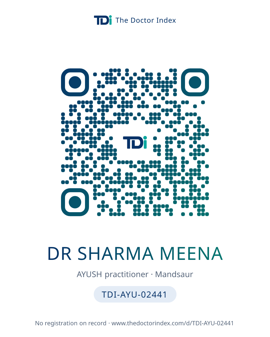 QR card for Dr Sharma Meena, TDI-AYU-02441