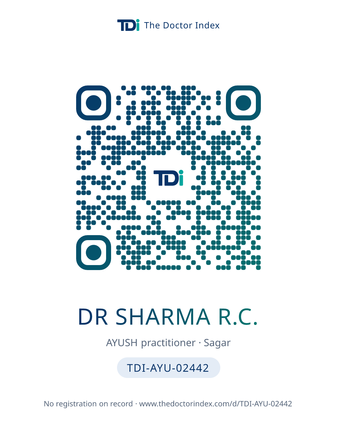 QR card for Dr Sharma R.C., TDI-AYU-02442