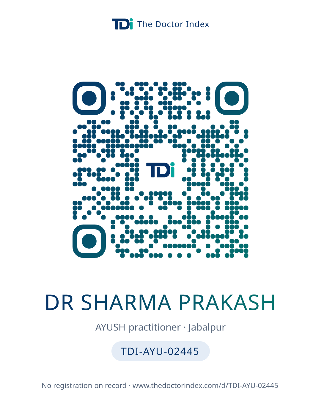 QR card for Dr Sharma Prakash, TDI-AYU-02445