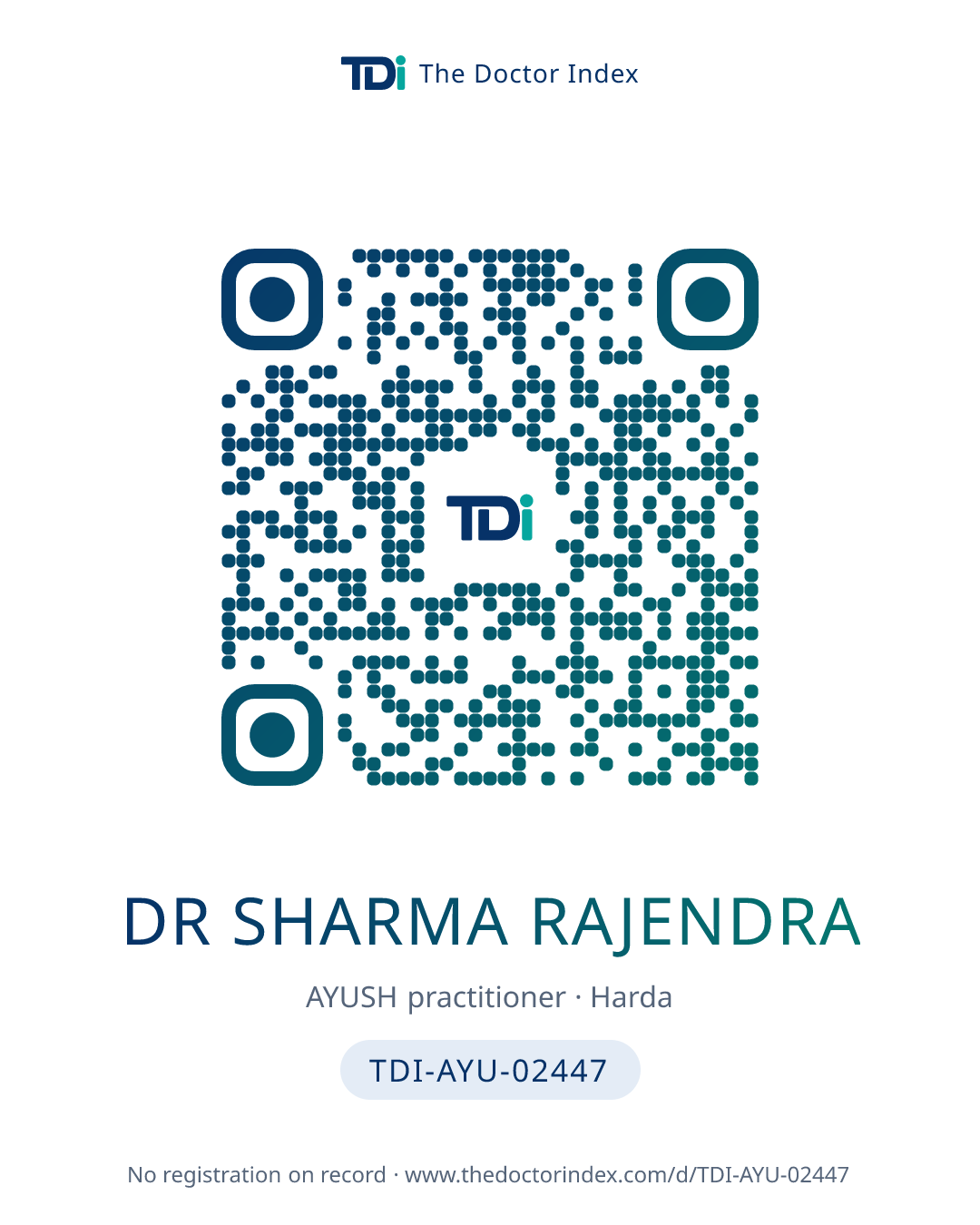 QR card for Dr Sharma Rajendra, TDI-AYU-02447