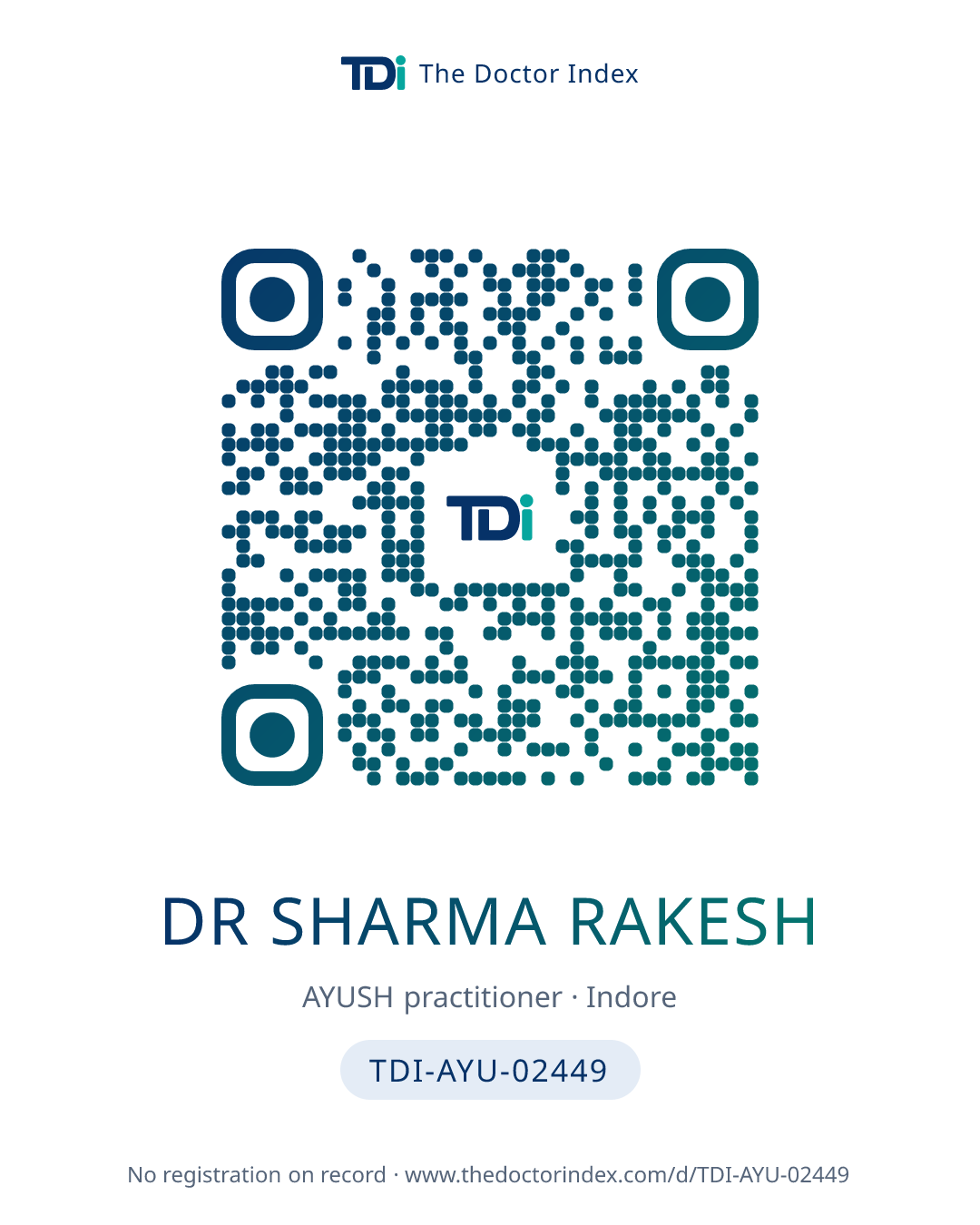 QR card for Dr Sharma Rakesh, TDI-AYU-02449