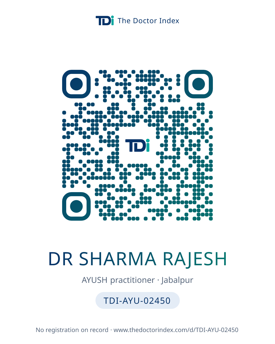 QR card for Dr Sharma Rajesh, TDI-AYU-02450