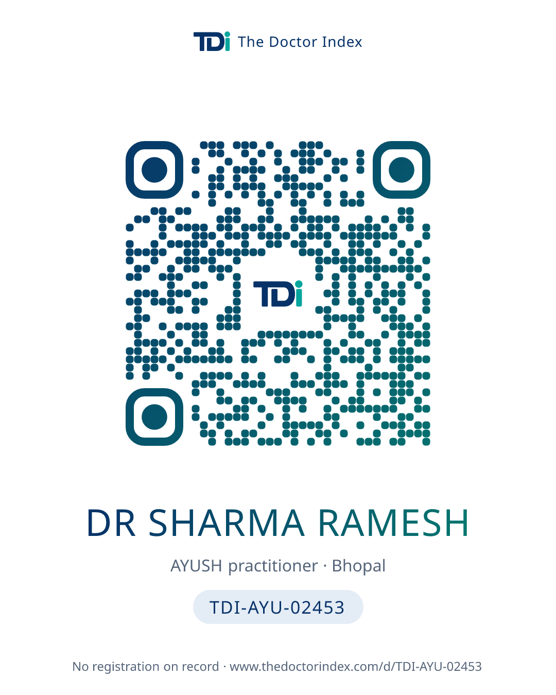 QR card for Dr Sharma Ramesh, TDI-AYU-02453