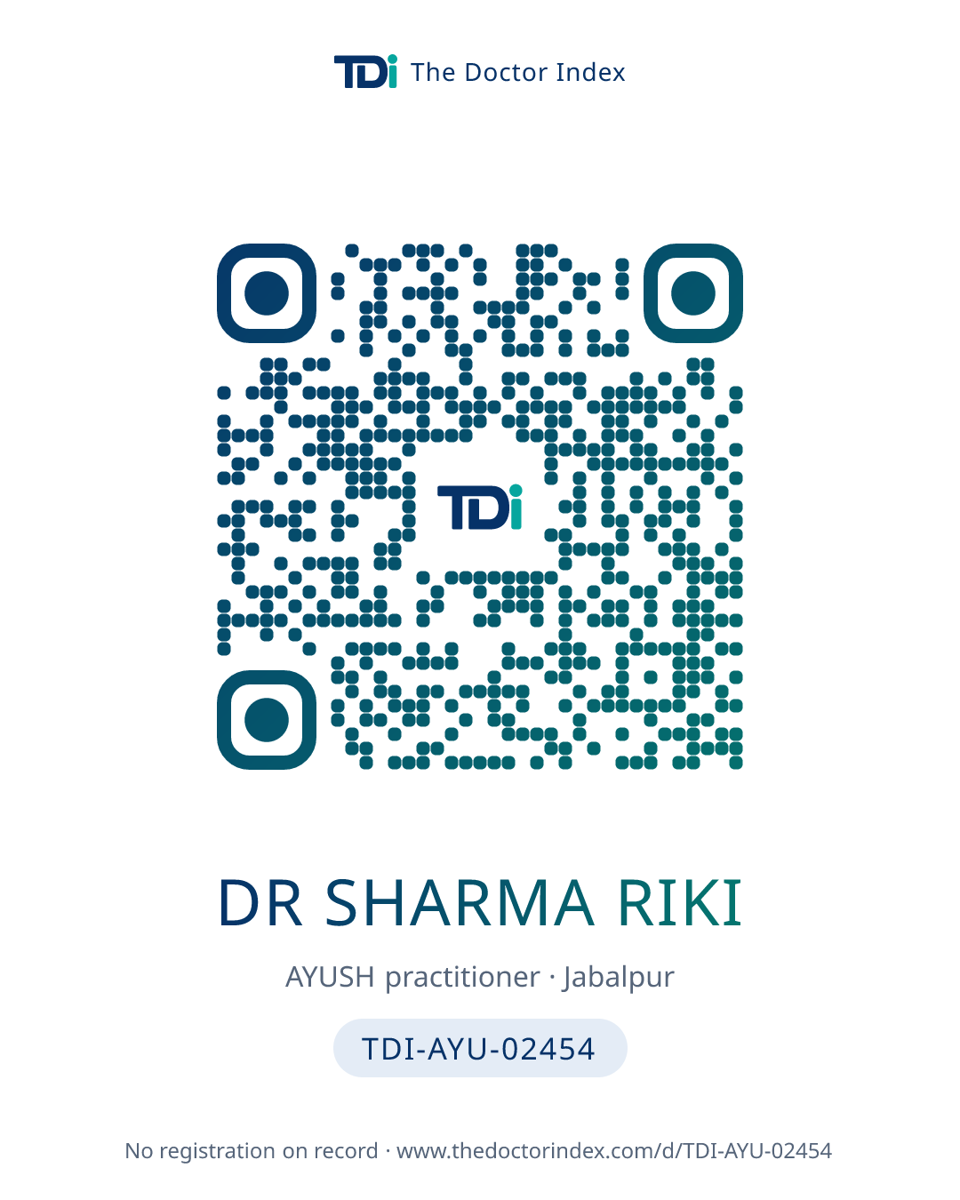 QR card for Dr Sharma Riki, TDI-AYU-02454