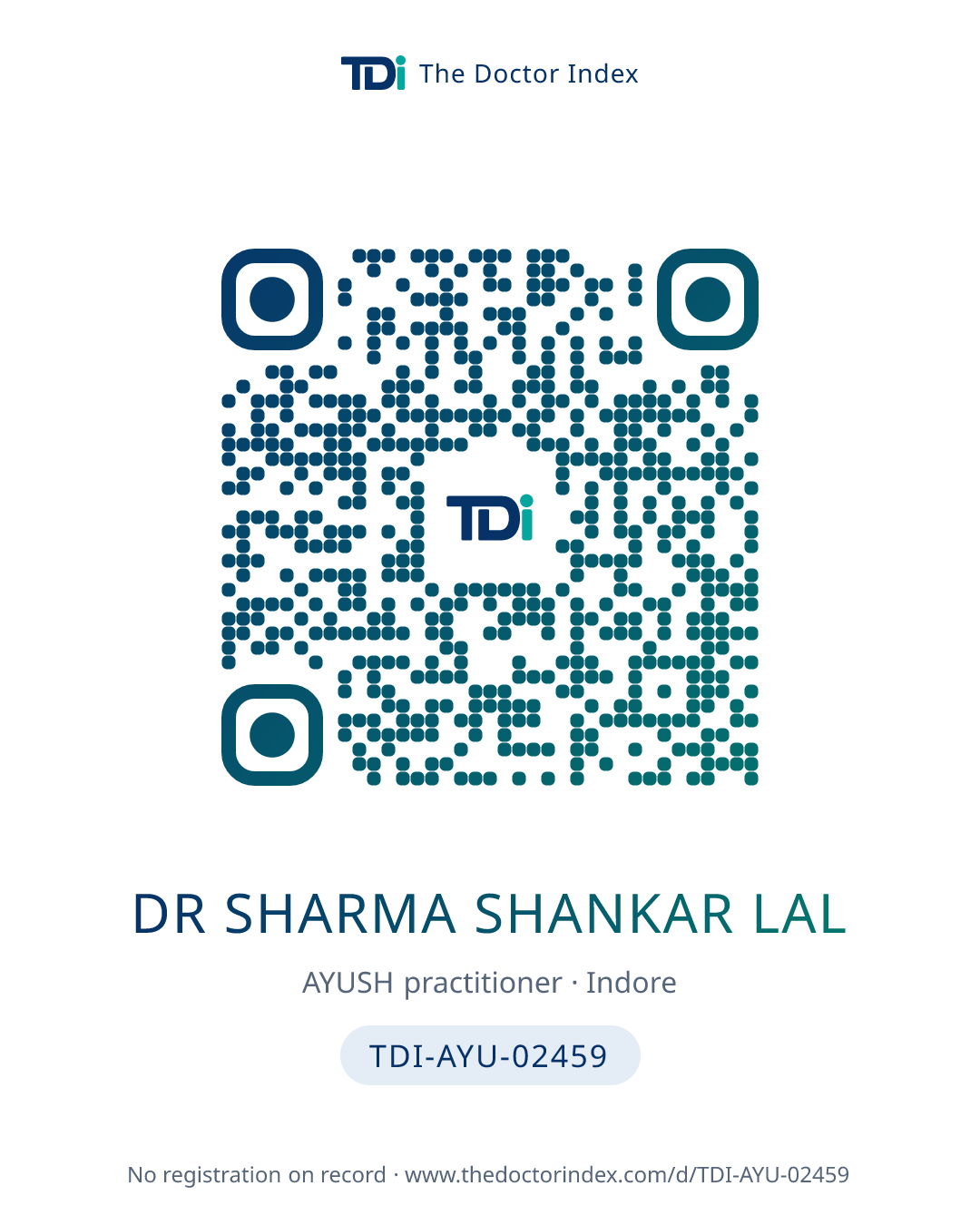 QR card for Dr Sharma Shankar Lal, TDI-AYU-02459