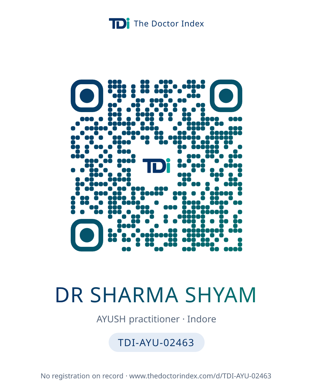 QR card for Dr Sharma Shyam, TDI-AYU-02463
