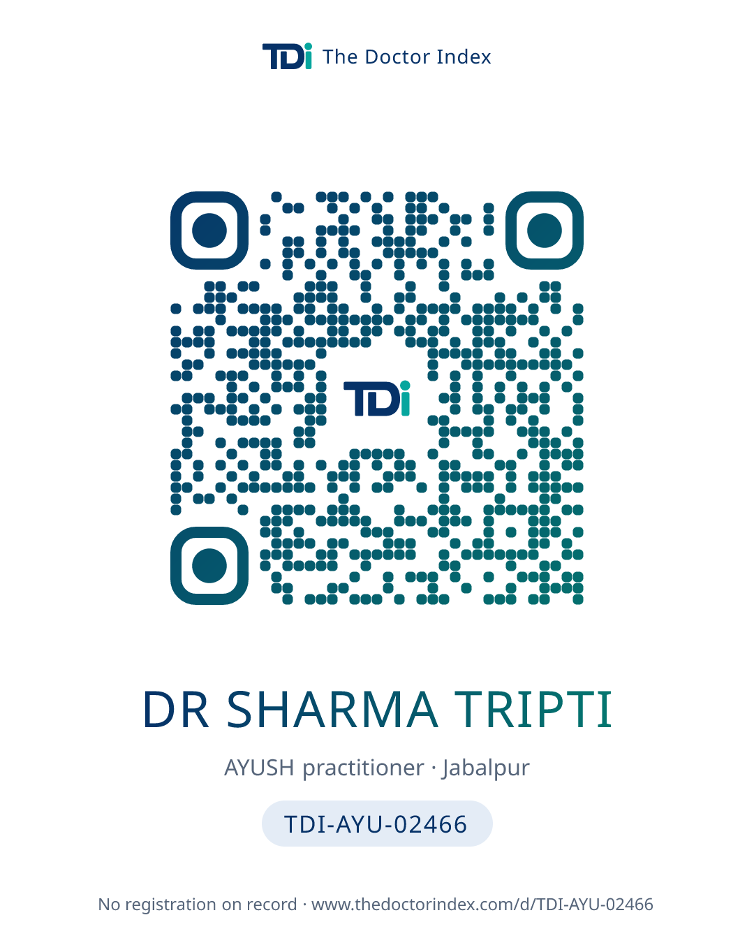 QR card for Dr Sharma Tripti, TDI-AYU-02466