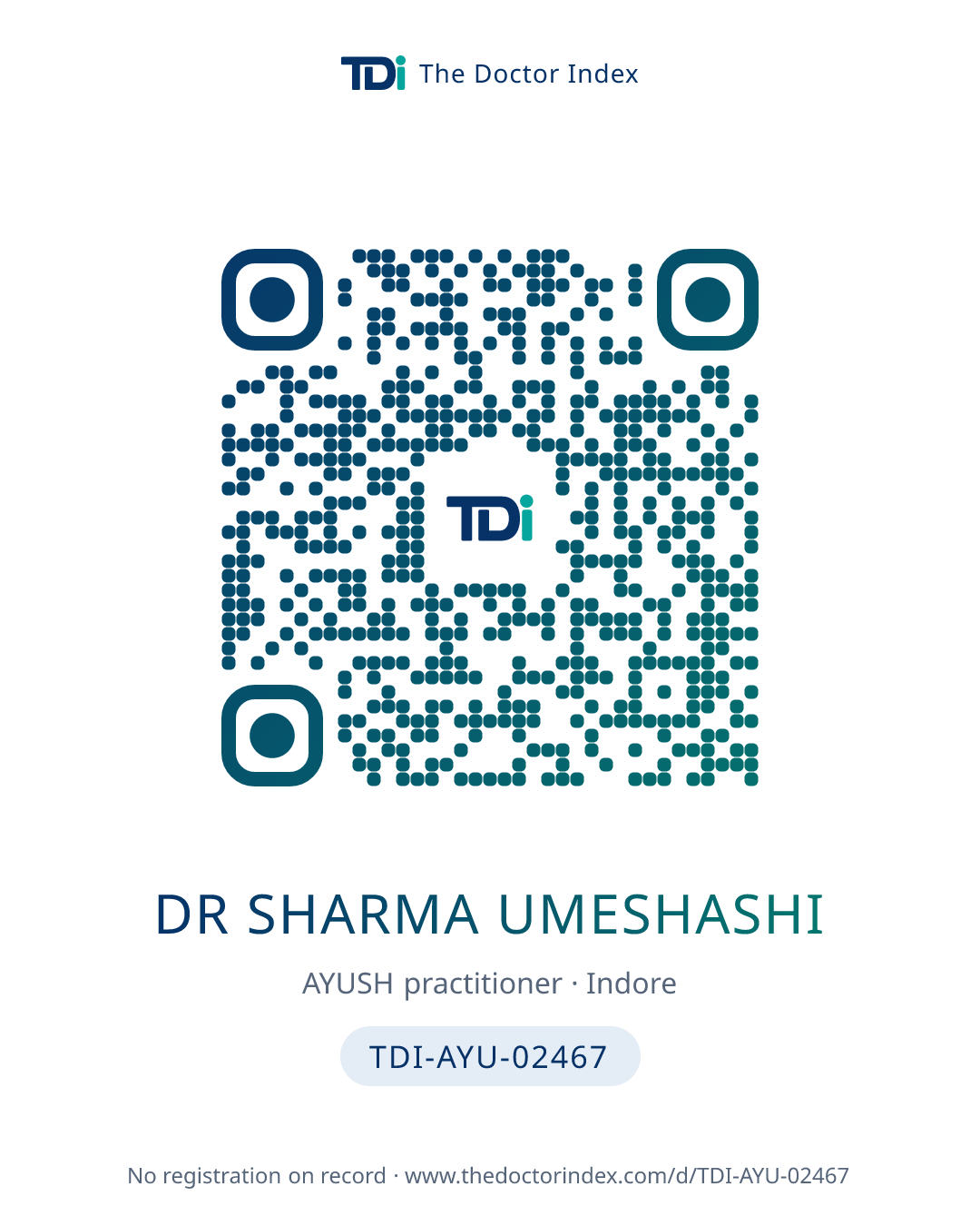 QR card for Dr Sharma Umeshashi, TDI-AYU-02467