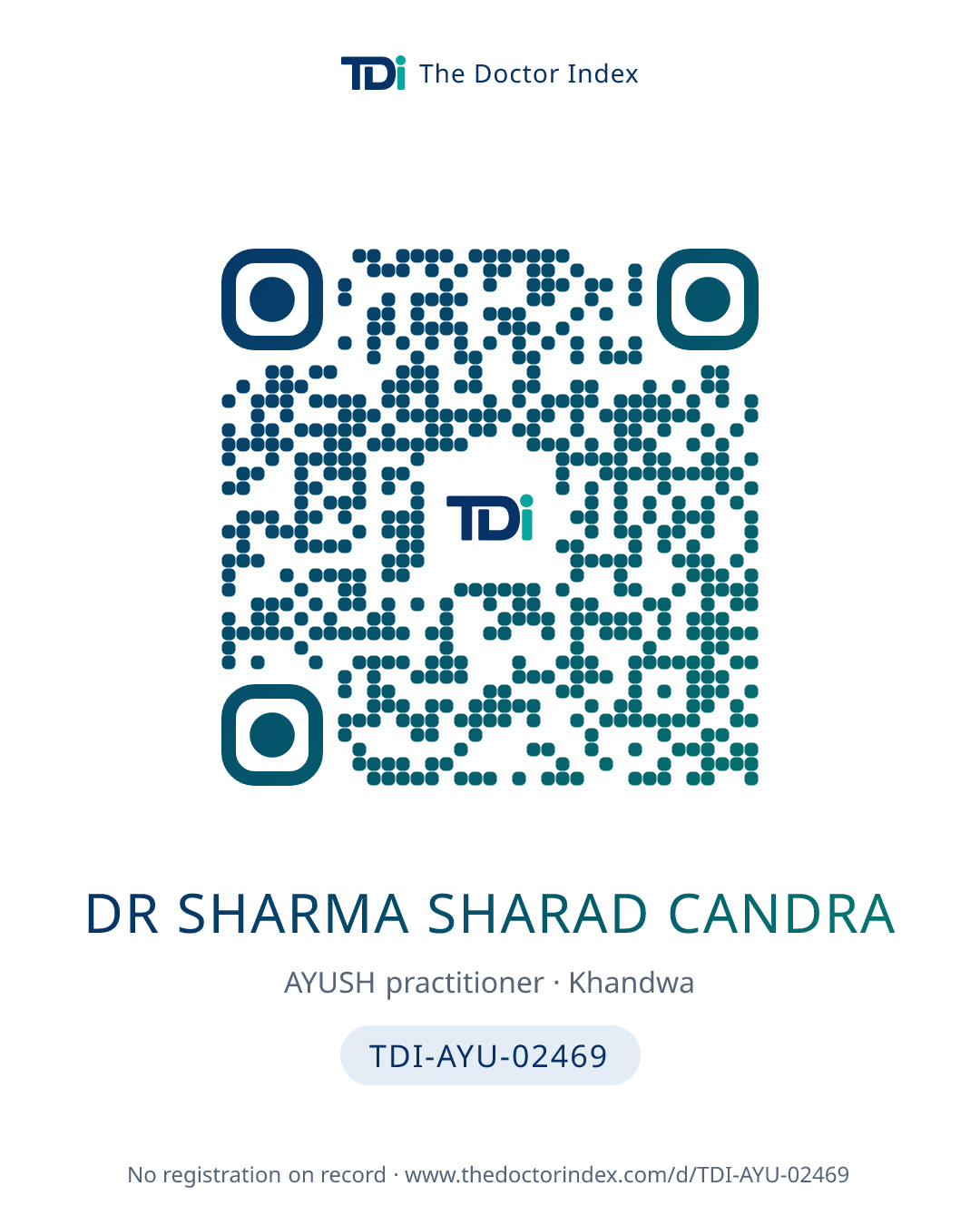 QR card for Dr Sharma Sharad Candra, TDI-AYU-02469