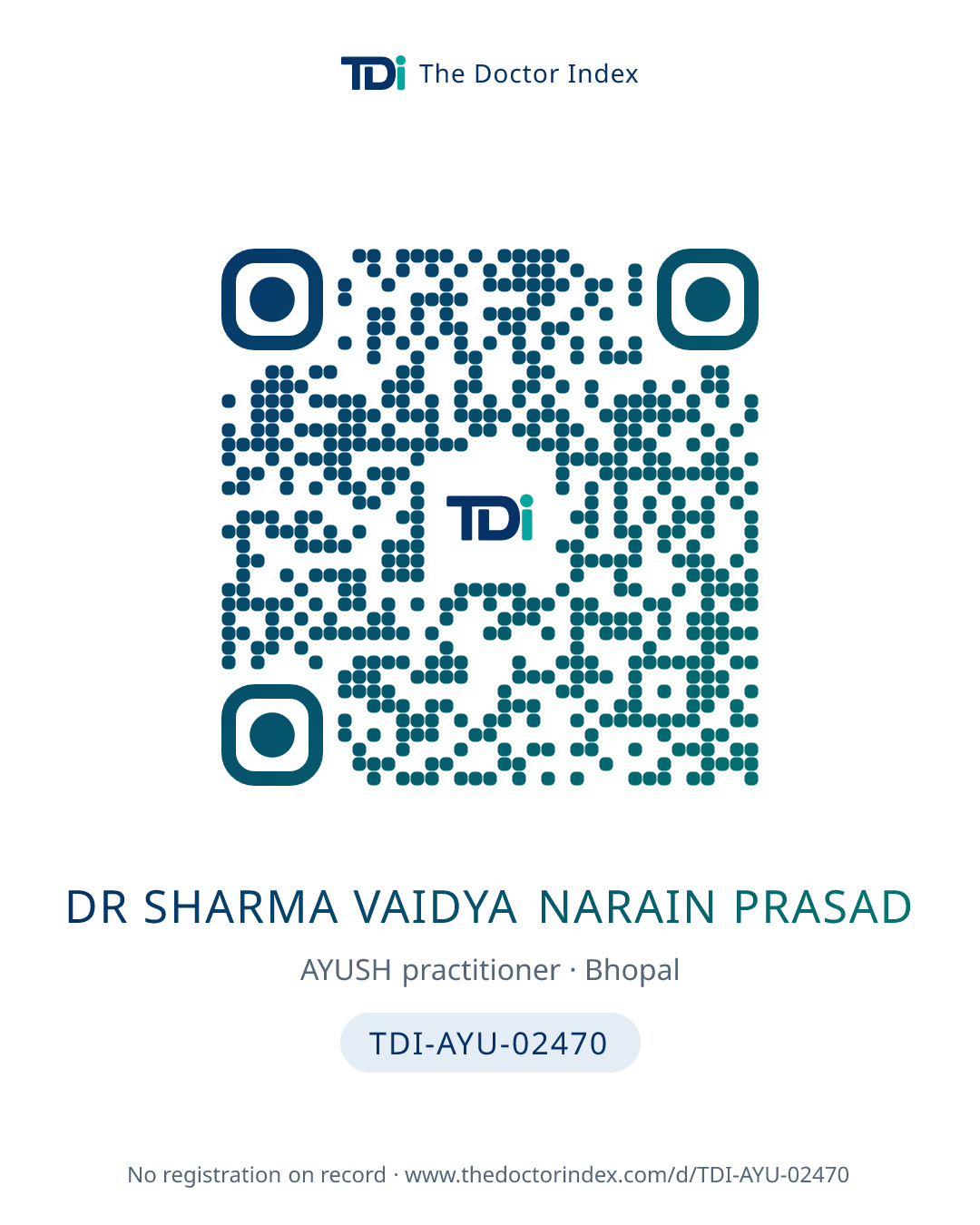 QR card for Dr Sharma Vaidya Narain Prasad, TDI-AYU-02470