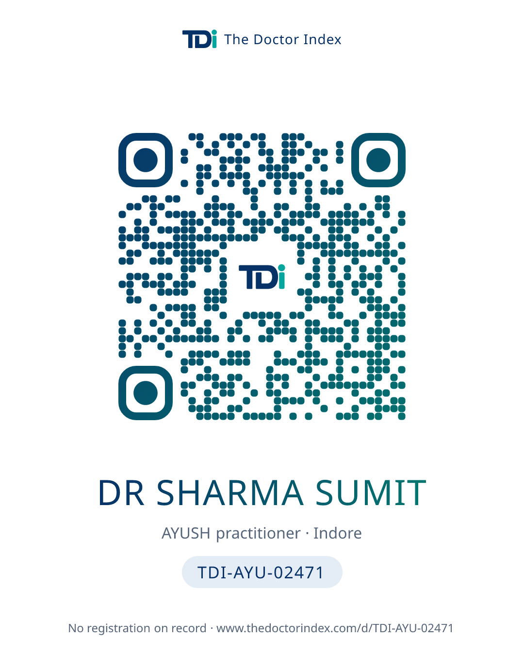 QR card for Dr Sharma Sumit, TDI-AYU-02471