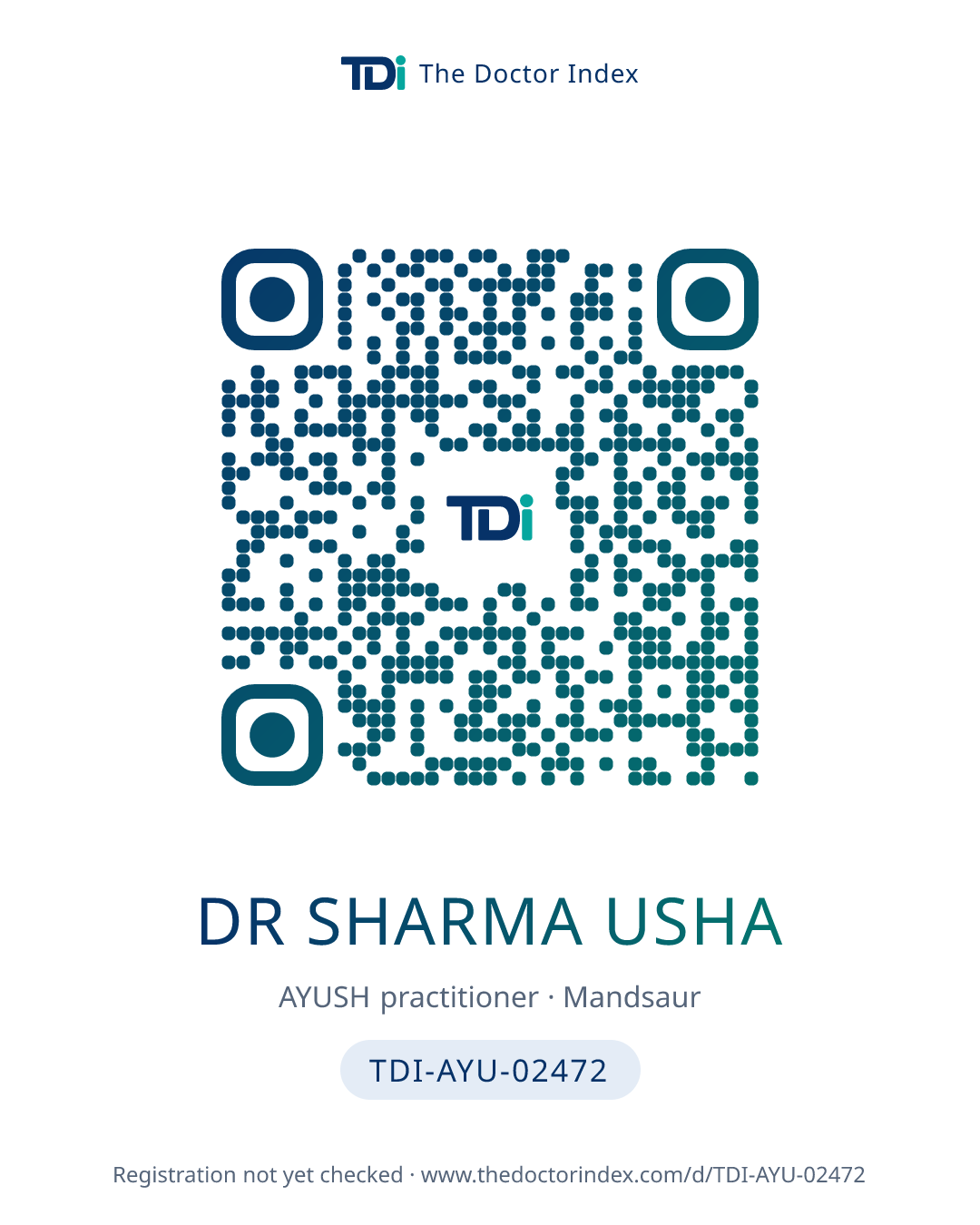 QR card for Dr Sharma Usha, TDI-AYU-02472