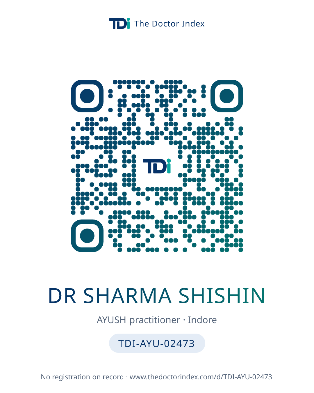 QR card for Dr Sharma Shishin, TDI-AYU-02473