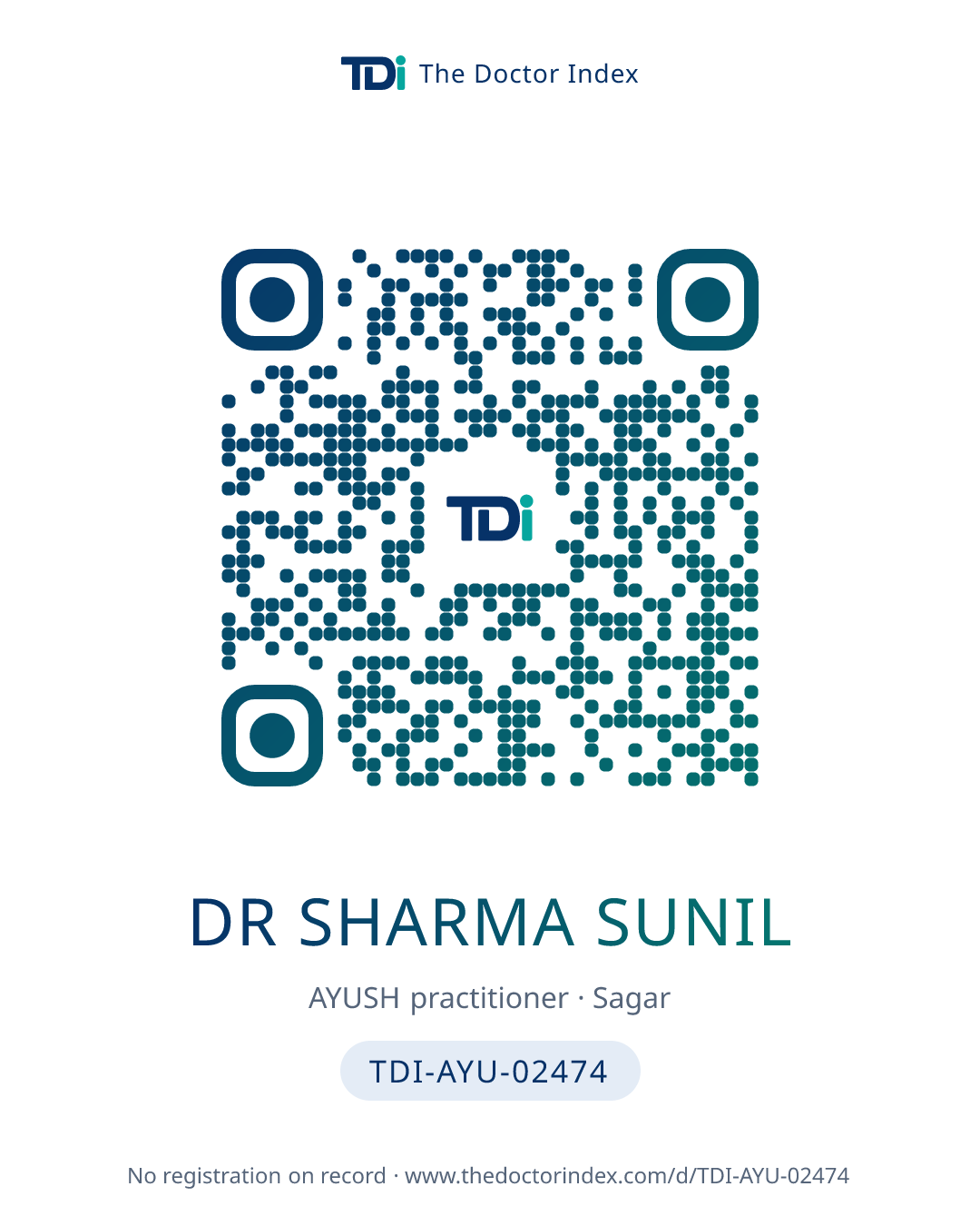 QR card for Dr Sharma Sunil, TDI-AYU-02474