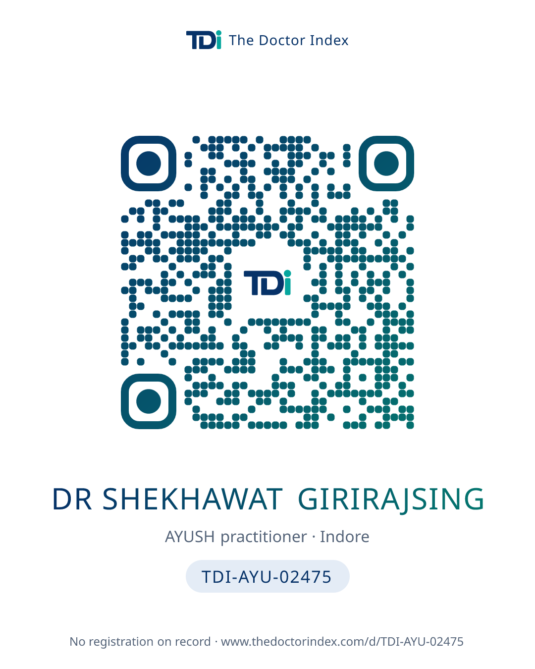 QR card for Dr Shekhawat Girirajsing, TDI-AYU-02475