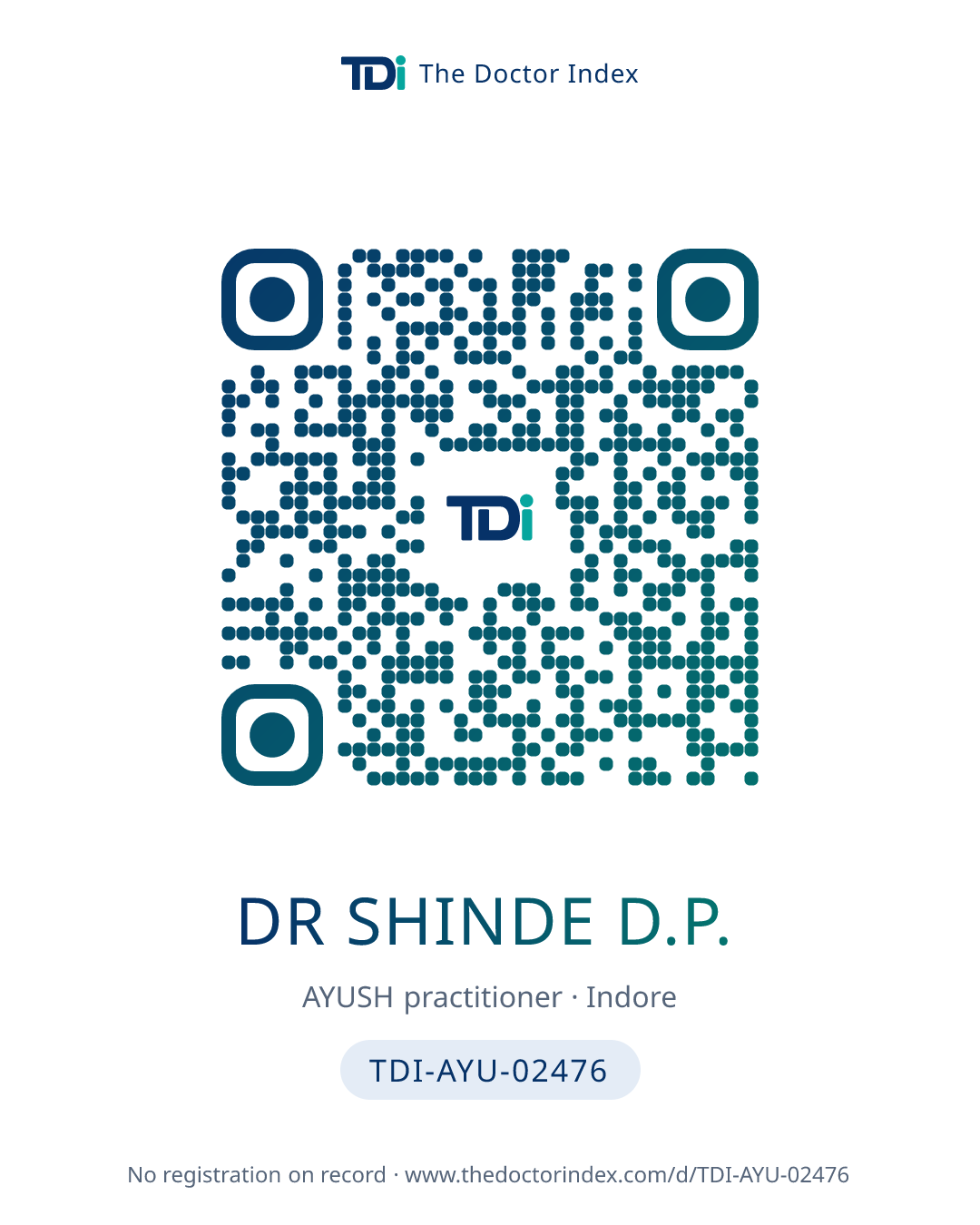 QR card for Dr Shinde D.P., TDI-AYU-02476