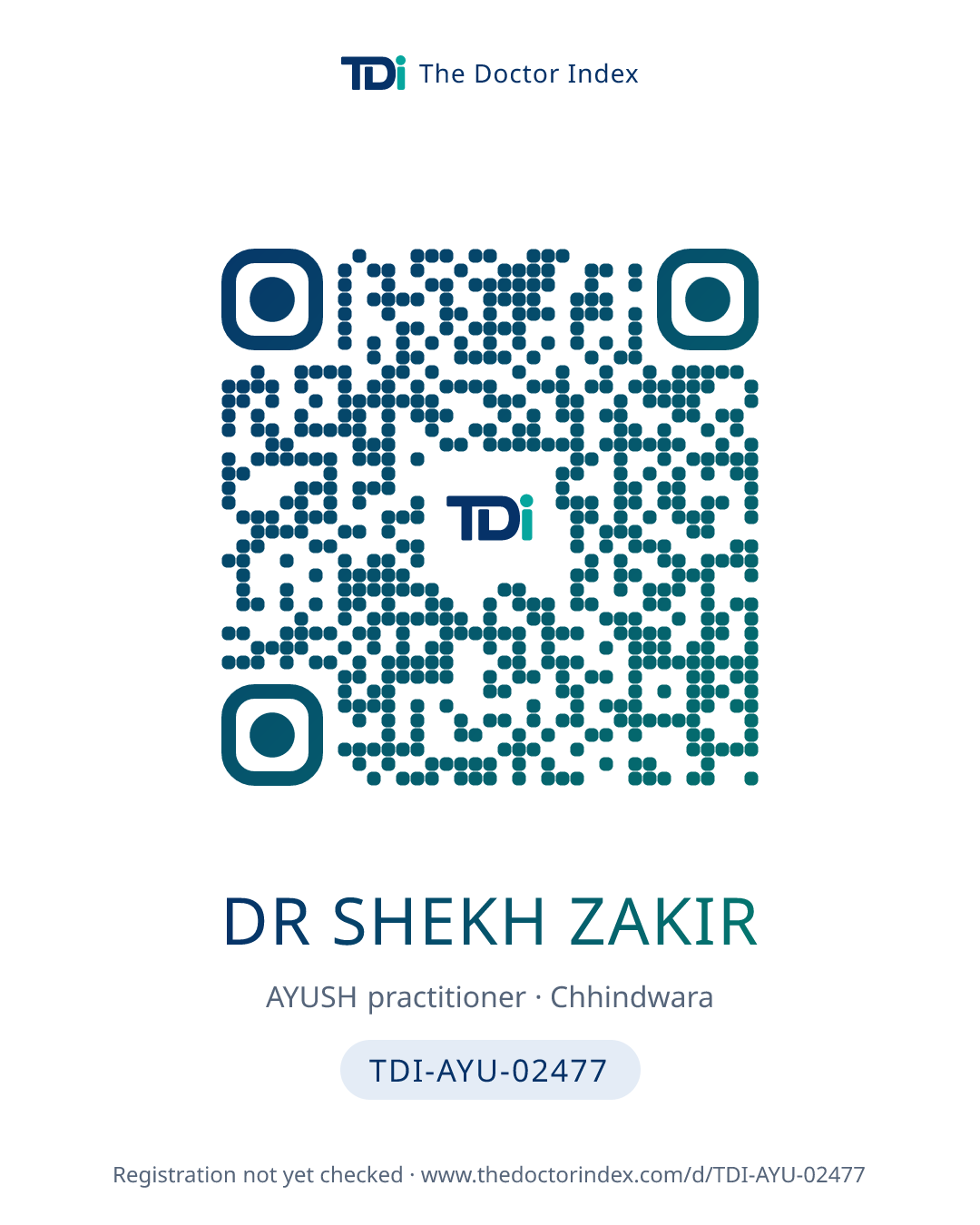 QR card for Dr Shekh Zakir, TDI-AYU-02477