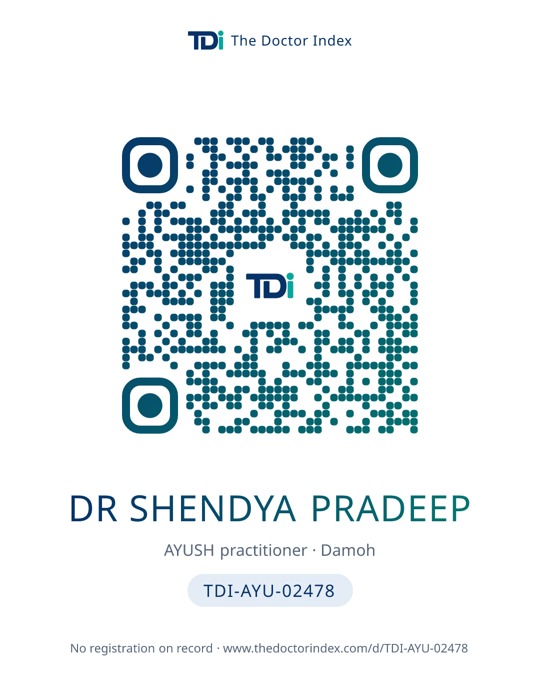 QR card for Dr Shendya Pradeep, TDI-AYU-02478