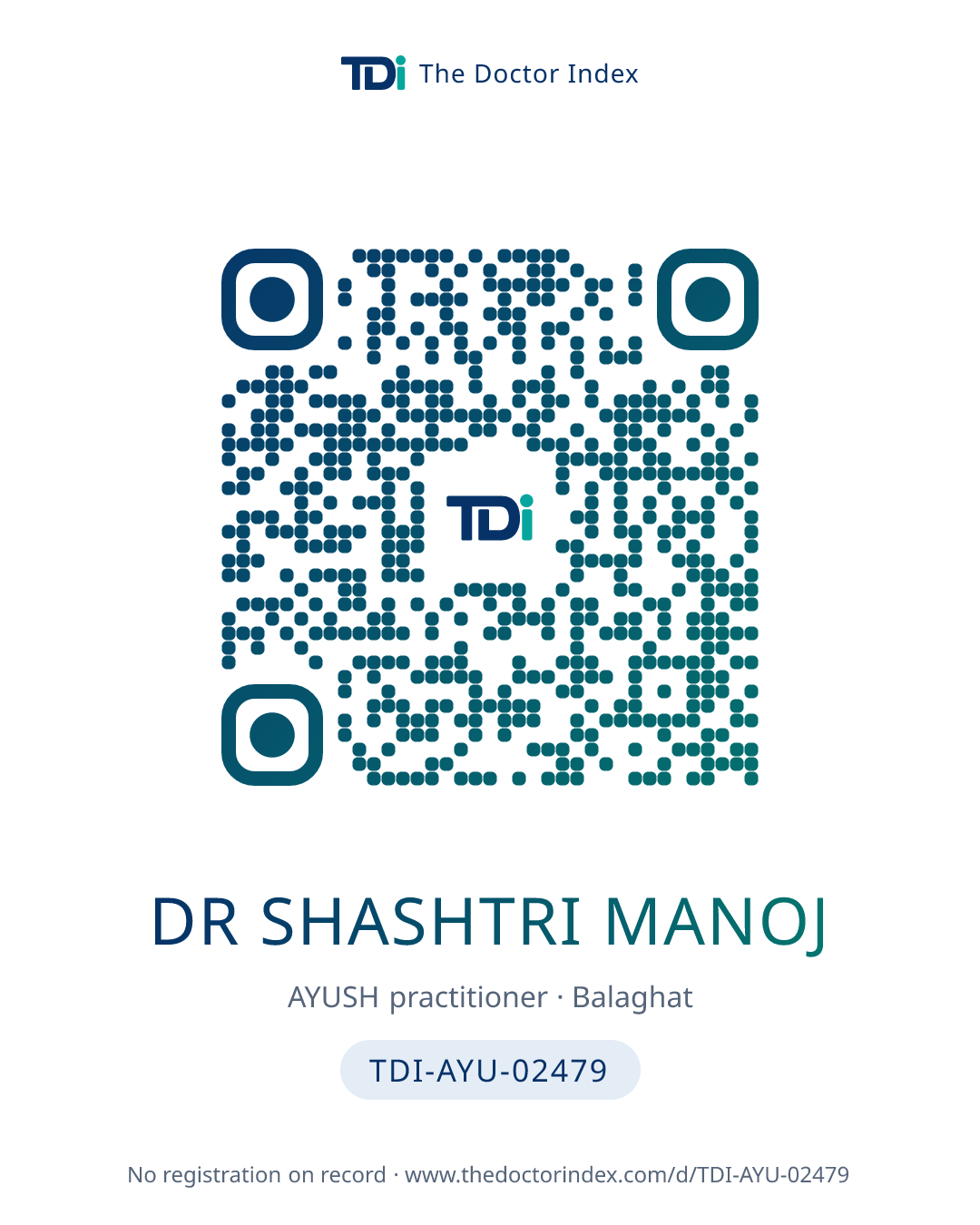 QR card for Dr Shashtri Manoj, TDI-AYU-02479