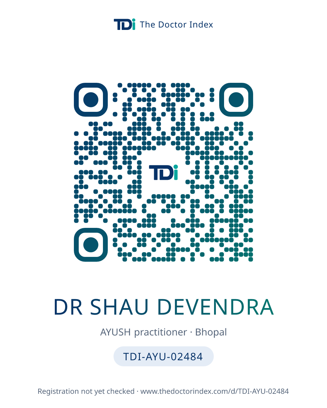 QR card for Dr Shau Devendra, TDI-AYU-02484
