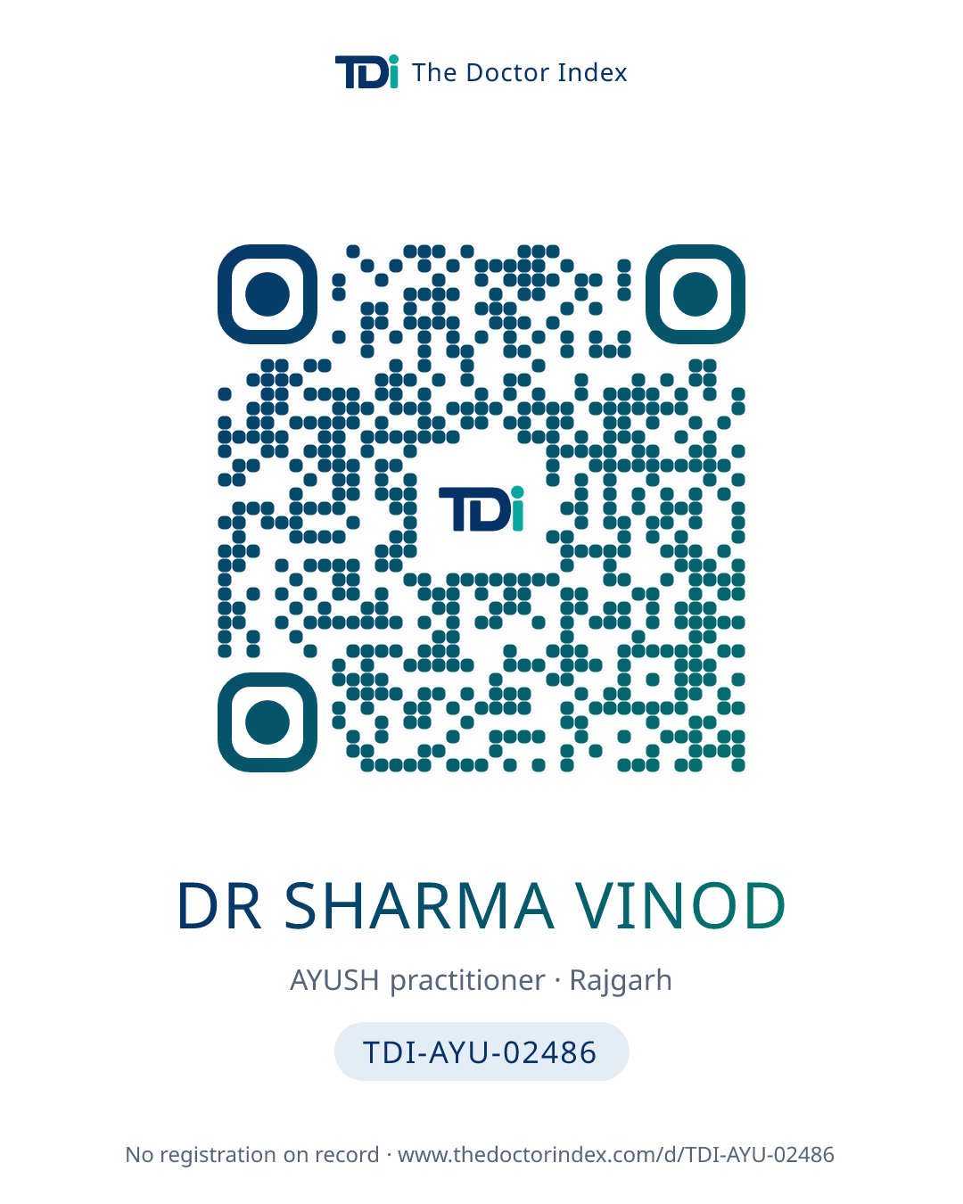 QR card for Dr Sharma Vinod, TDI-AYU-02486