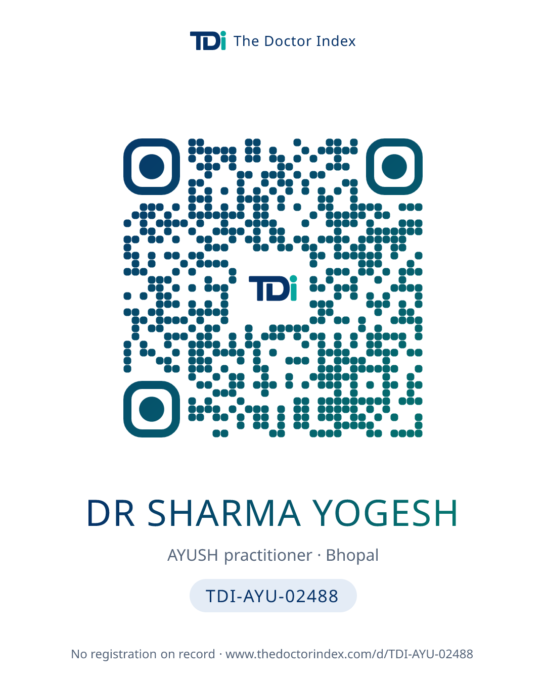 QR card for Dr Sharma Yogesh, TDI-AYU-02488