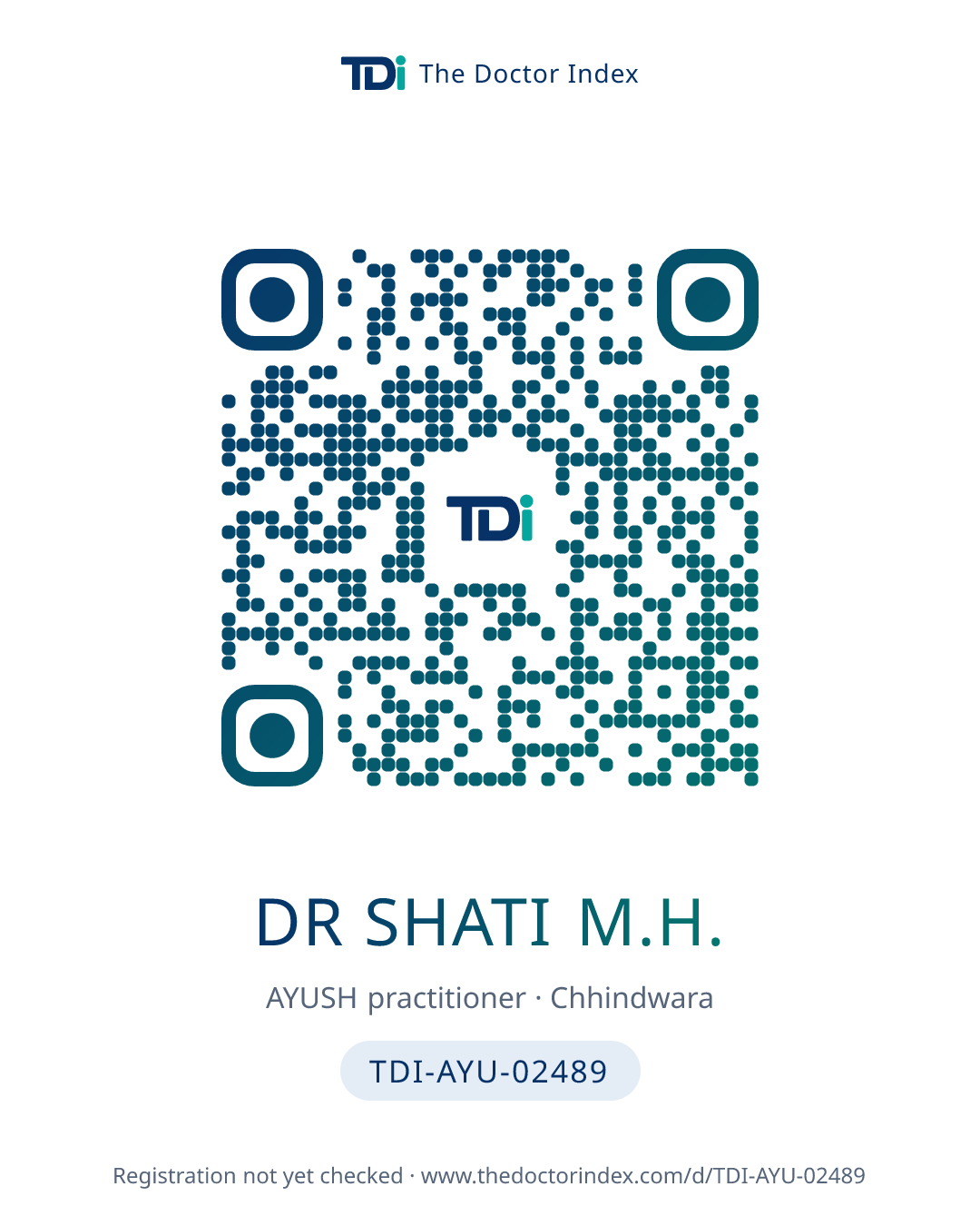 QR card for Dr Shati M.H., TDI-AYU-02489