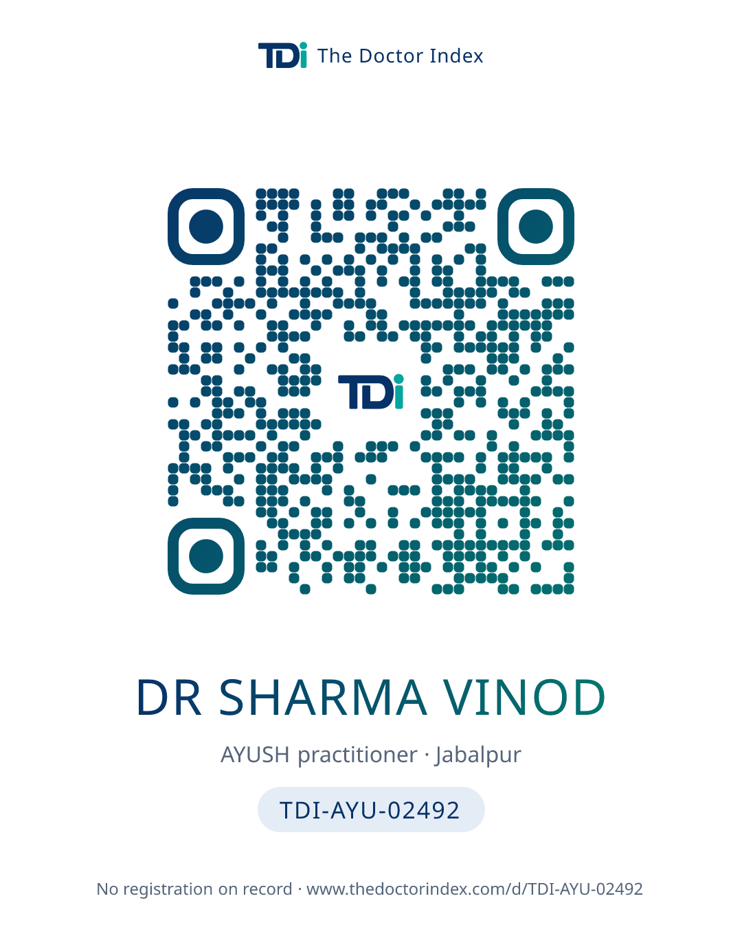 QR card for Dr Sharma Vinod, TDI-AYU-02492
