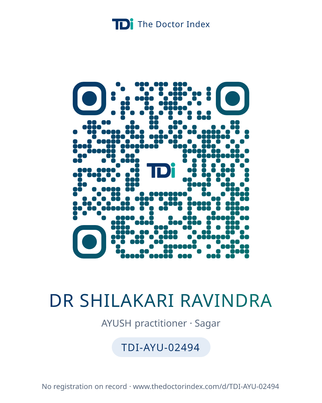 QR card for Dr Shilakari Ravindra, TDI-AYU-02494